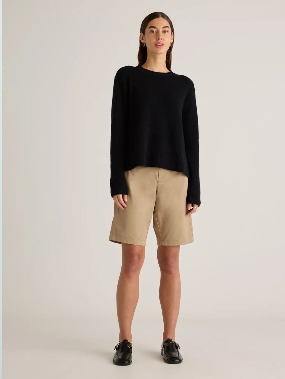 Quince Organic Stretch Cotton Chino Bermuda Shorts Light Khaki Womens Size 16